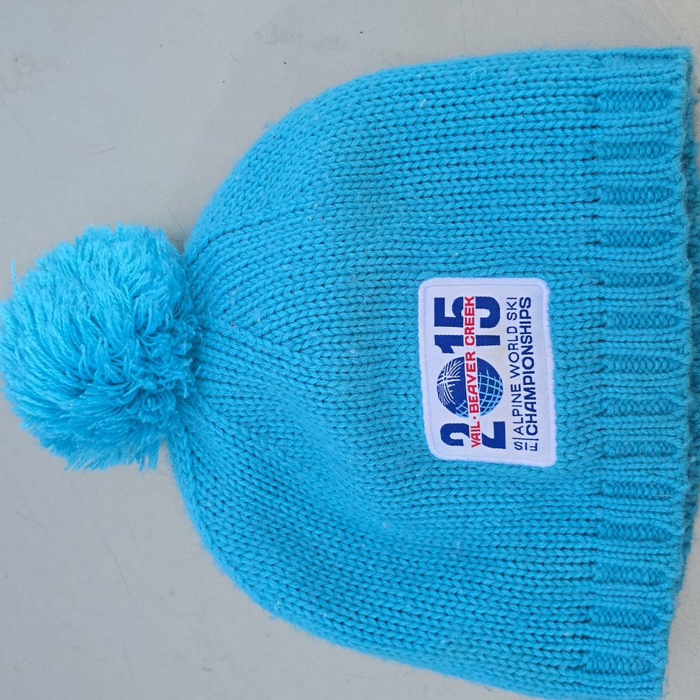 AUDI Official 2015 Alpine Ski Championships Vail Pom Pom Winter Hat Aqua Blue